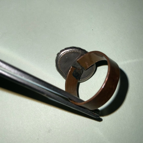 Vtg Antique Copper Multicolor Paisley Cabochon Ring in Beveled Setting Sz 7 - Picture 8 of 16